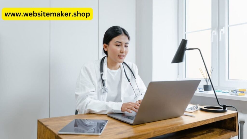 A medical doctor using their computer and browsing their website